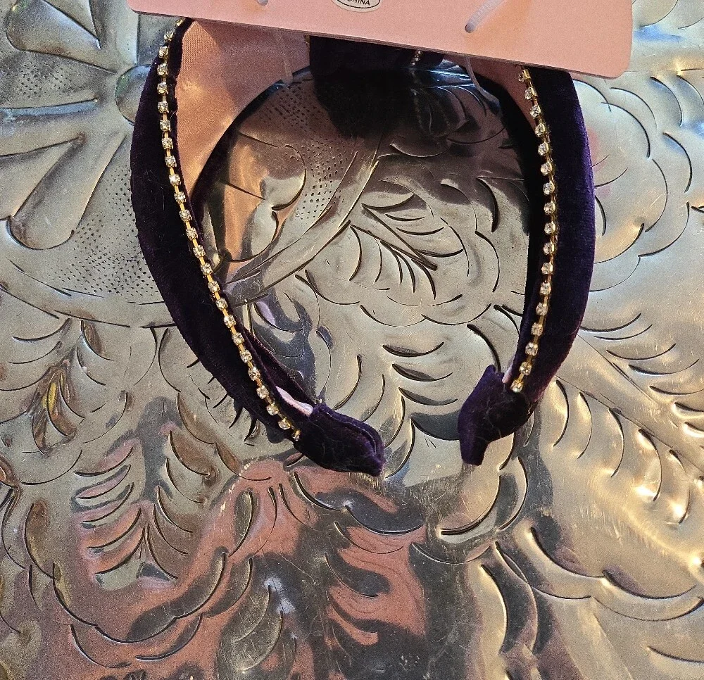 Juicy Couture Velvet Knotted Headband with Gold Bead Trim